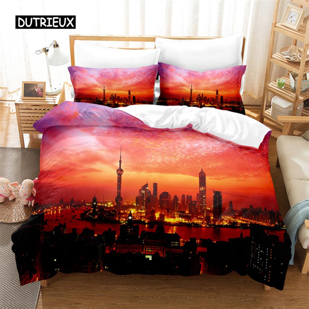 

Beautiful Coastline City 3D Bedding Set Queen Size Duvet Cover Digital Printing Fashion Design Bed Linen EU single(135x200cm)