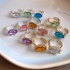 Shiny Candy Color Statement Ring Stackable Finger Ring Gift Oval Shape Rhinestone Ring  Daily Wear