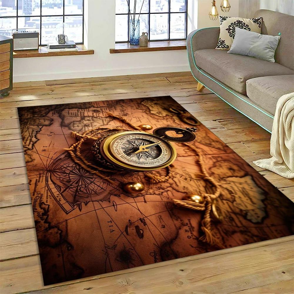 Antike Seekarte Weltkarte Teppich Schlafzimmer Vollflächig Große Größe Wohnzimmer Teppich Schmutzabweisend Pflegeleicht Weiche Matte