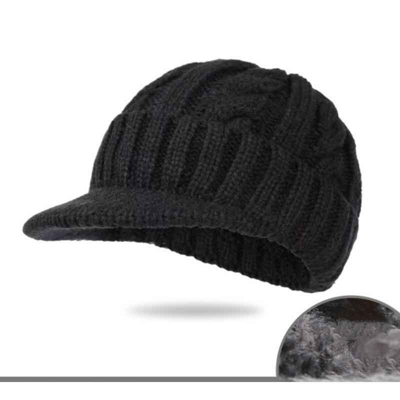 Men's Knitted Hat with Warmth and Thick Velvet Ear Protection and Woolen Hat