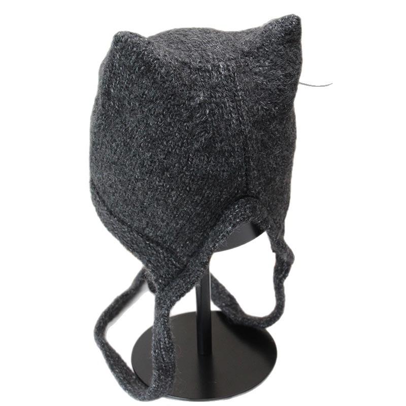 Cute cat ears lace-up knitted wool hat women's autumn and winter outdoor warmth versatile and thin bag head ear protection hat