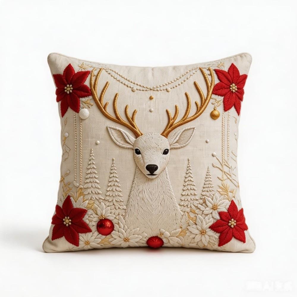 Simulated Christmas Pillow Cover Christmas Tree Soft Smooth 2D Flat Xmas Tree Pillowslip Elk Deer 45cm 17.72in