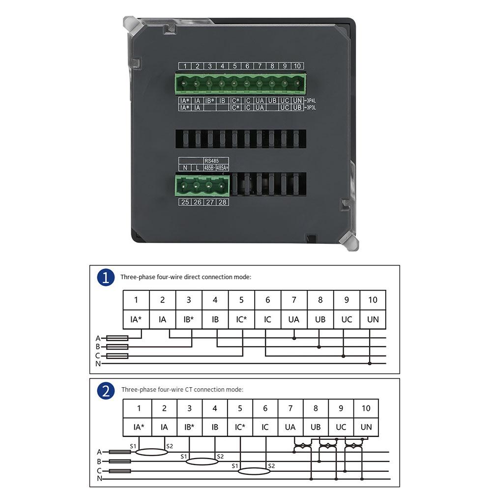 96x96mm Three-Phase Intelligent Digital Meter with 0.5S Accuracy RS485 Communication for Power Factor Frequency Harmonics