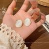 Retro Hong Kong Style White Drip Glaze Stud Earrings Female Simple Niche Geometric Earrings Temperament Ear Jewelry