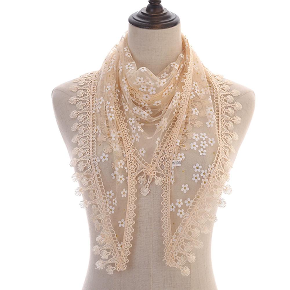 Women Triangle Scarf for Church Prayer Shawl Embroidered Lace Veil Floral Headcovering Tassel Veils Mantillas for the Church's