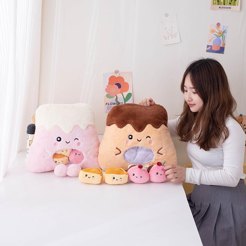 A Bag of Food Snack Pudding Plush Pillow Cartoon Mini Fruit Candy Dolls Stuffed Toys Sofa Cushion Christmas Birthday Gift