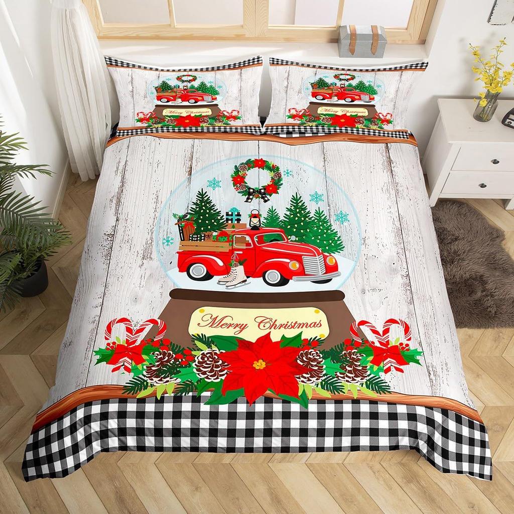 Christmas Truck Three-Piece Quilt Cover 3D Digital Printing Bedding Set Bed Cover