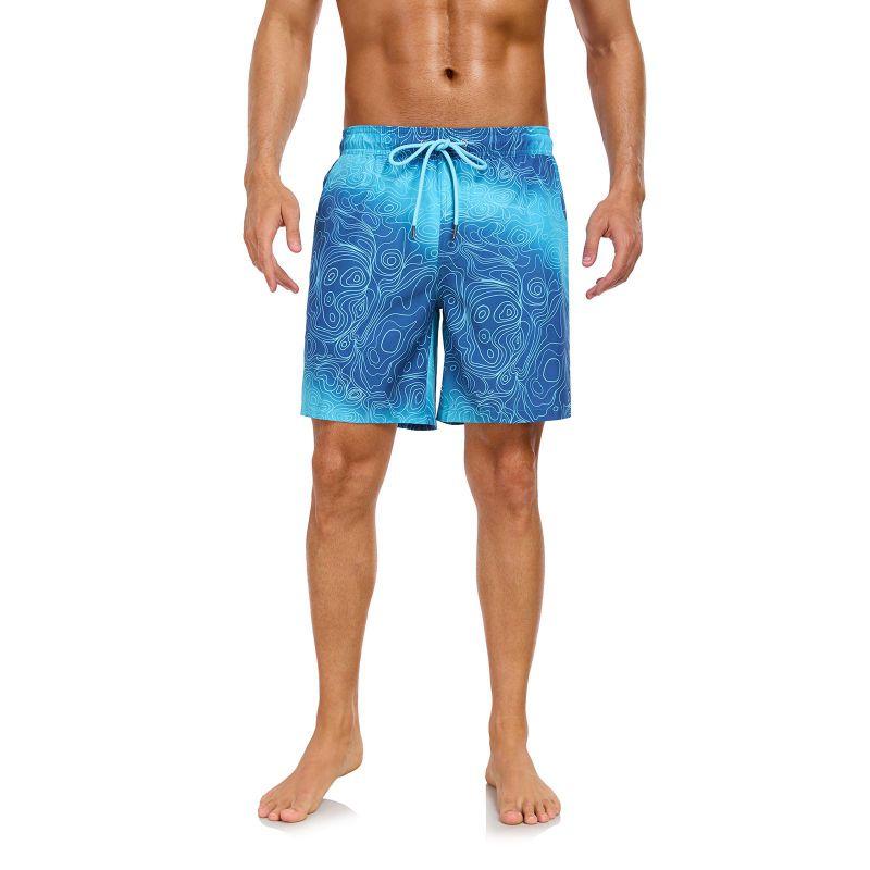Men's Double-Layer Printed Beach Shorts Drawstring Swim Trunks