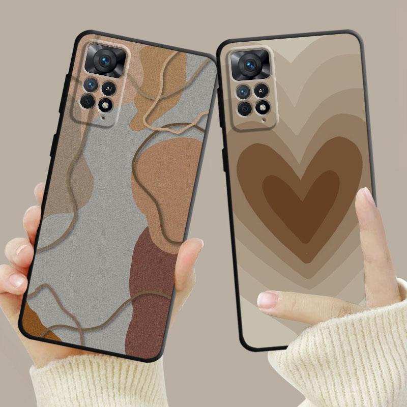 Fashion Brown Love Wood Grain Texture Case For Xiaomi Redmi Note 11t 11s 11 10 8 Pro 9 9s 9t 8t For Mi 10 8 9a 9c 10c 12c K60