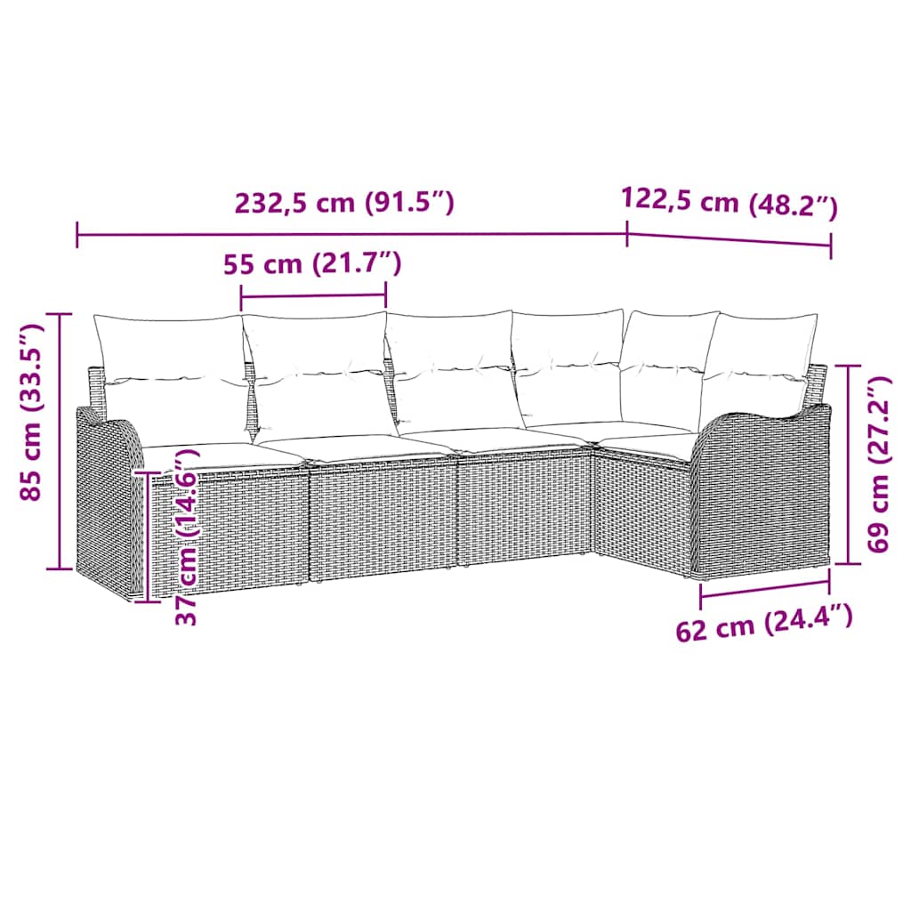 Garden Sofa Set Beige Poly Rattan