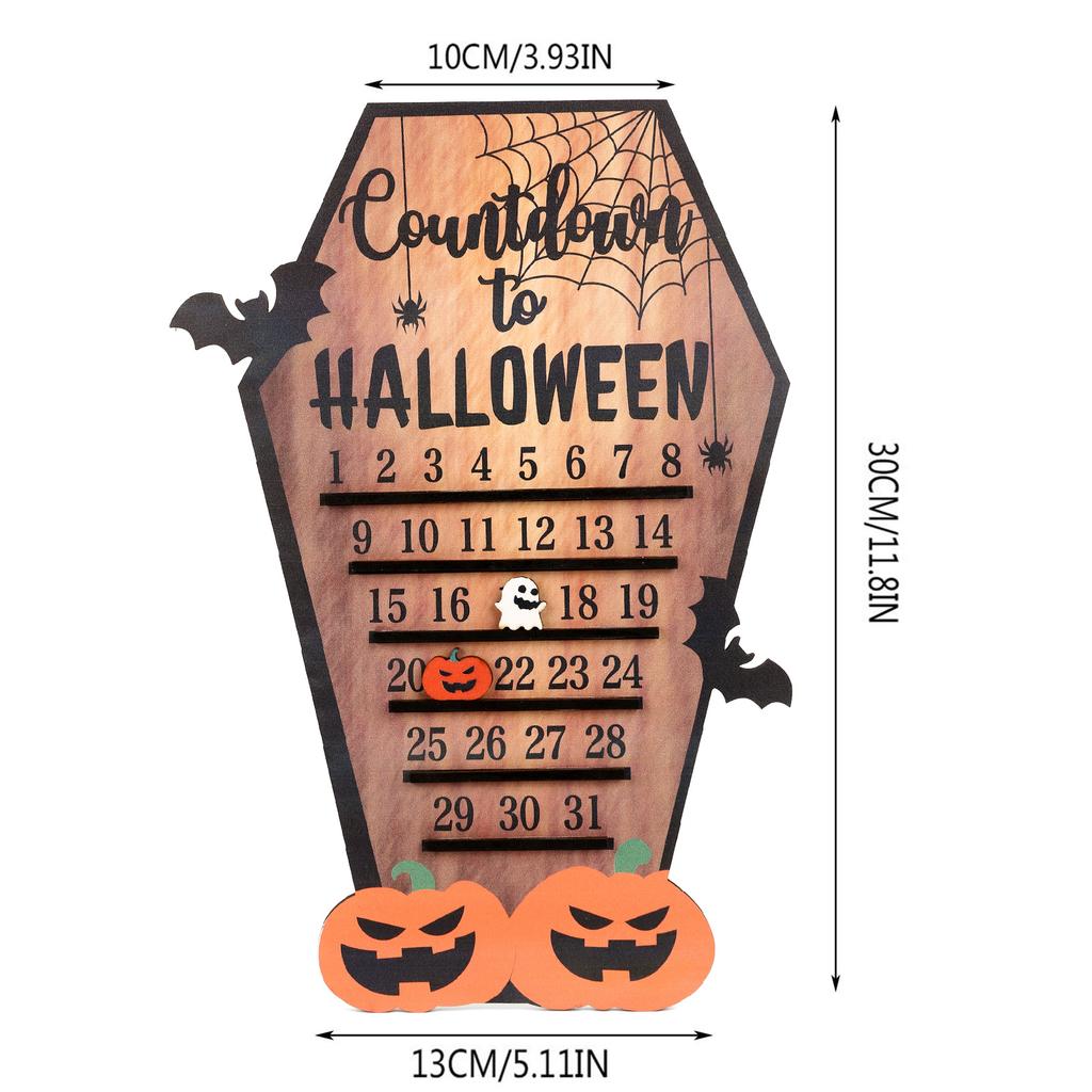 Wooden Halloween Countdown Calendar Pumpkin Bat Ghost Design Durable Orange Black Color For Home Decor Party Supplies Kids Gift