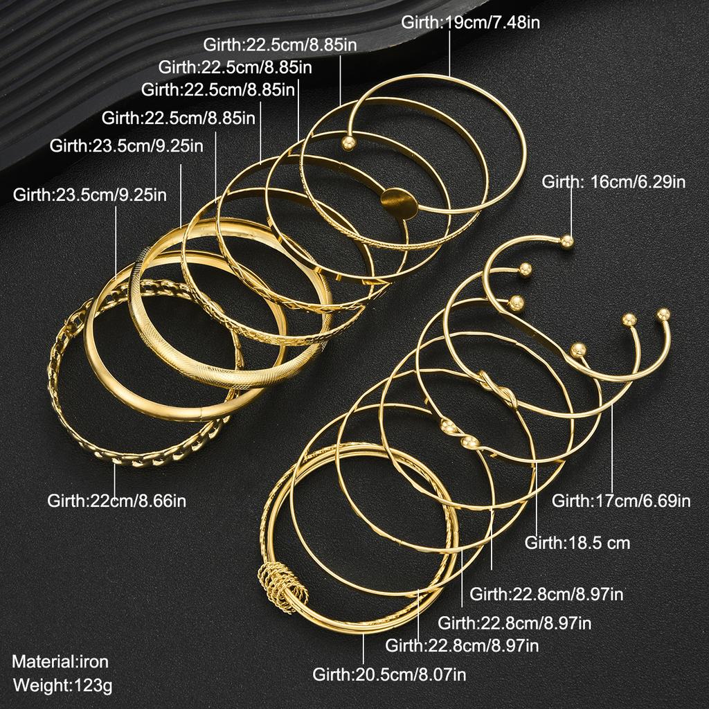 iF ME 15 Piece Fashion Knotted Printed Metal Iron Bangle Set Jewelry Women Trendy Shiny Daily Party Accessory Decorative Gift For Her