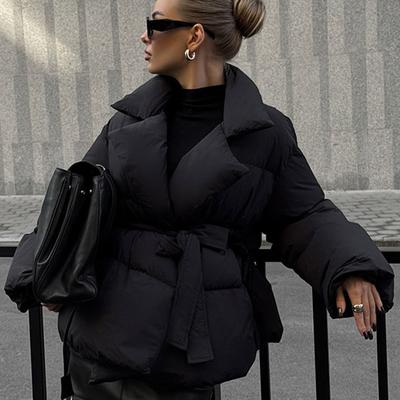 Women's Warm Thickened Loose Lace Up Coat Autumn Winter Solid Buttons Pocket Jacket Casual High Street Outerwears