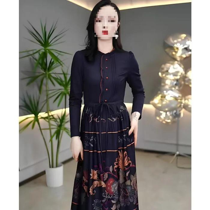 Elegant A-Line Long Sleeve Mid-Length Dress - New Slimming Style 3XL (145-162 Jin) синий