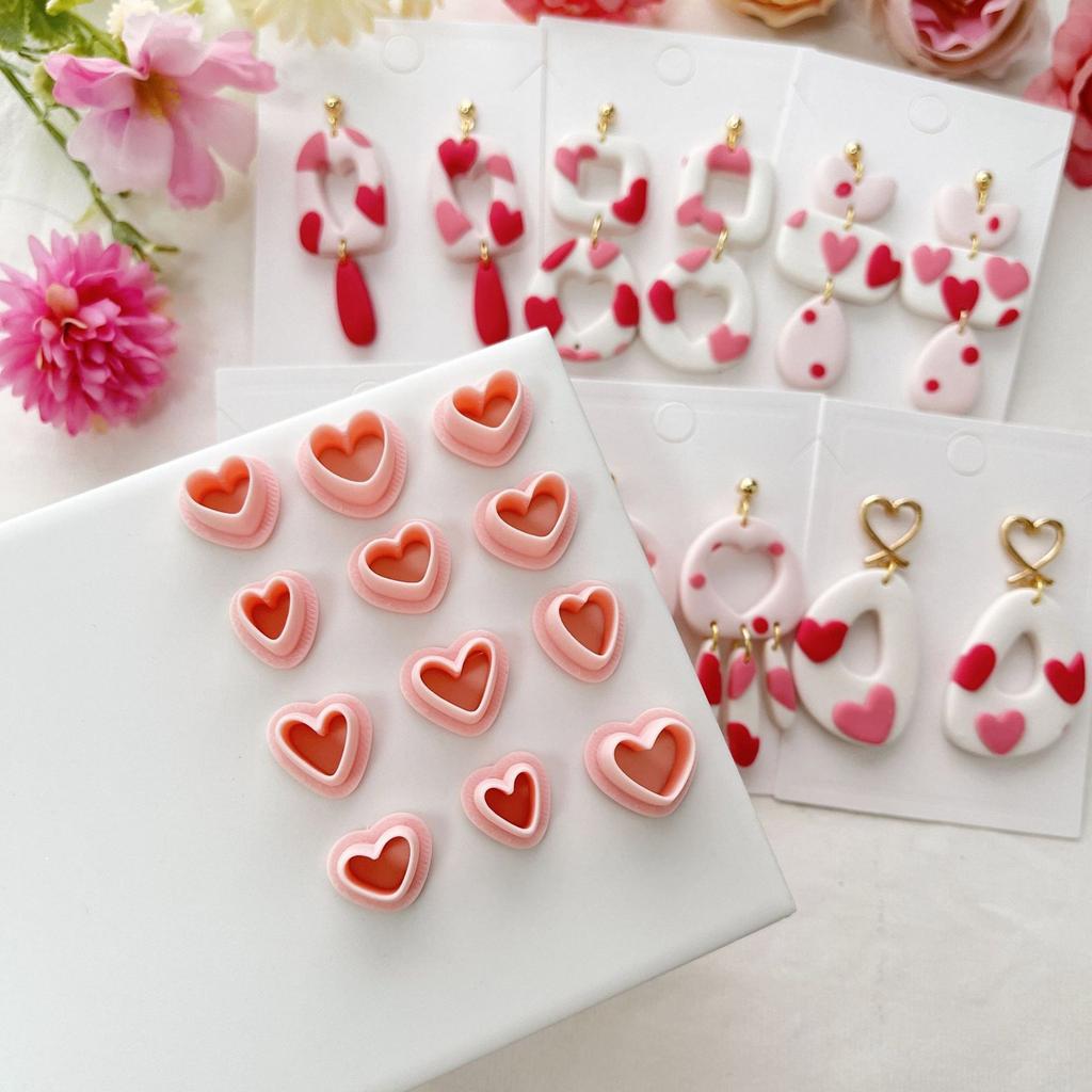 Set of 12 Multipurpose Small Heart Polymer Clay Cutters Valentines Day Jewelry Making Set for Earrings and Necklaces