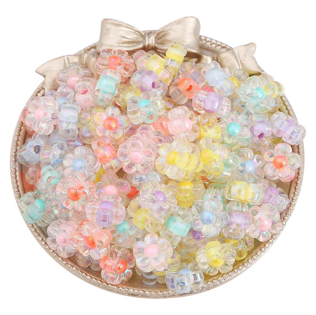 50pcs/pack Transparent Acrylic Flower Beads In Loose Beads DIY Jewelry Accessories Hand-Woven Bracelet Hair Rope Beaded Material