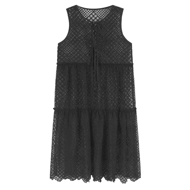 

XITAO Hollow Out Laced Up O-neck Dress ZMY1333 One Size чорний