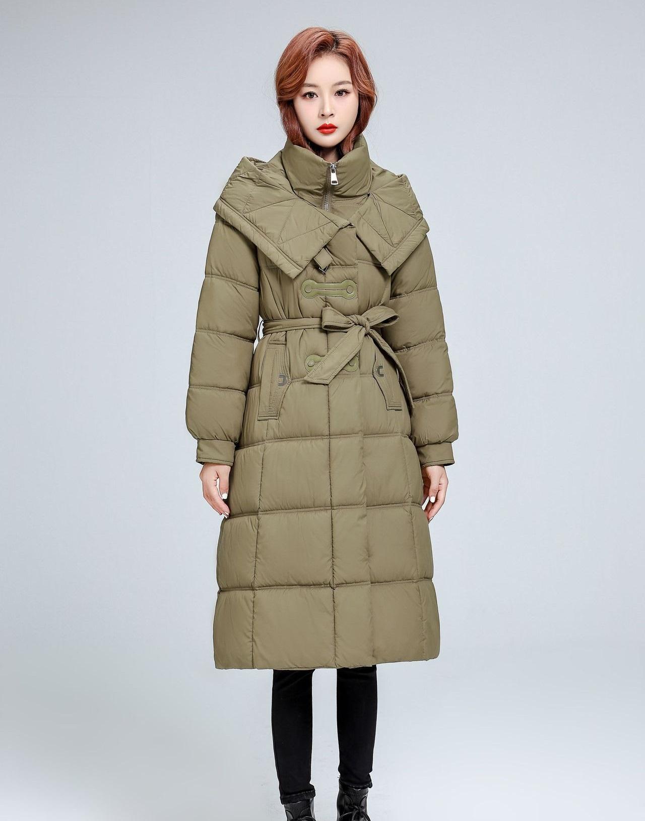 

Осенне-зимнее женское пальто большого размера, длинное хлопковое пальто с капюшоном, приталенная утолщенная ветрозащитная куртка, 5 цветов 4XL армия зеленый