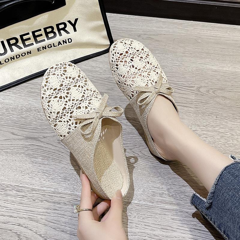 Slippers women's new summer versatile outer wear mesh breathable non-slip linen cotton bag head half slippers sandals women