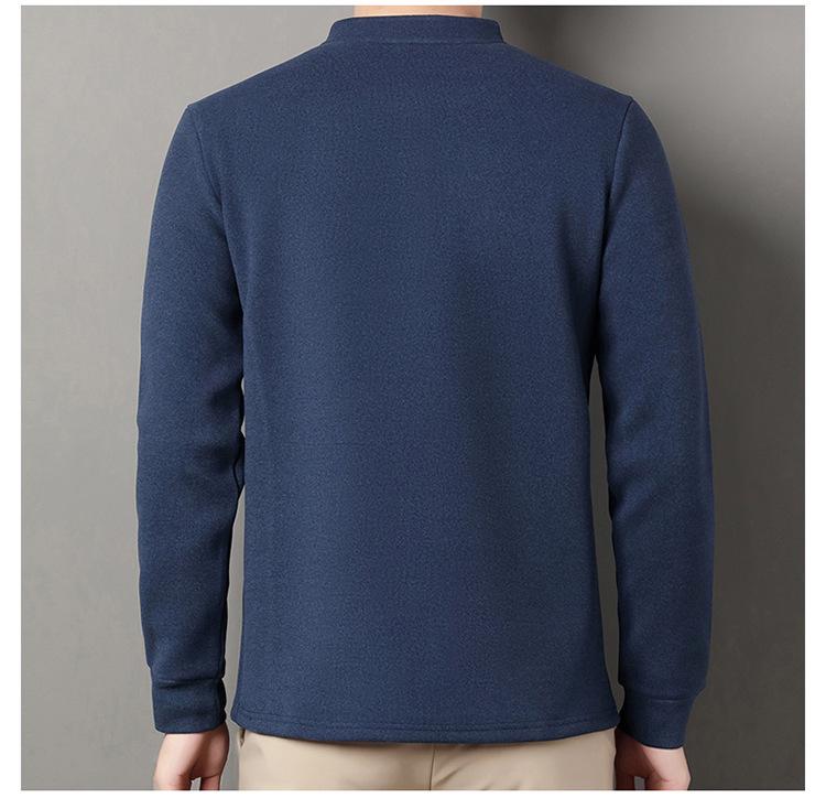 Men's Chinese Style Stand Collar Fleece Sweatshirt - Warm Long Sleeve Base Layer for Autumn/Winter