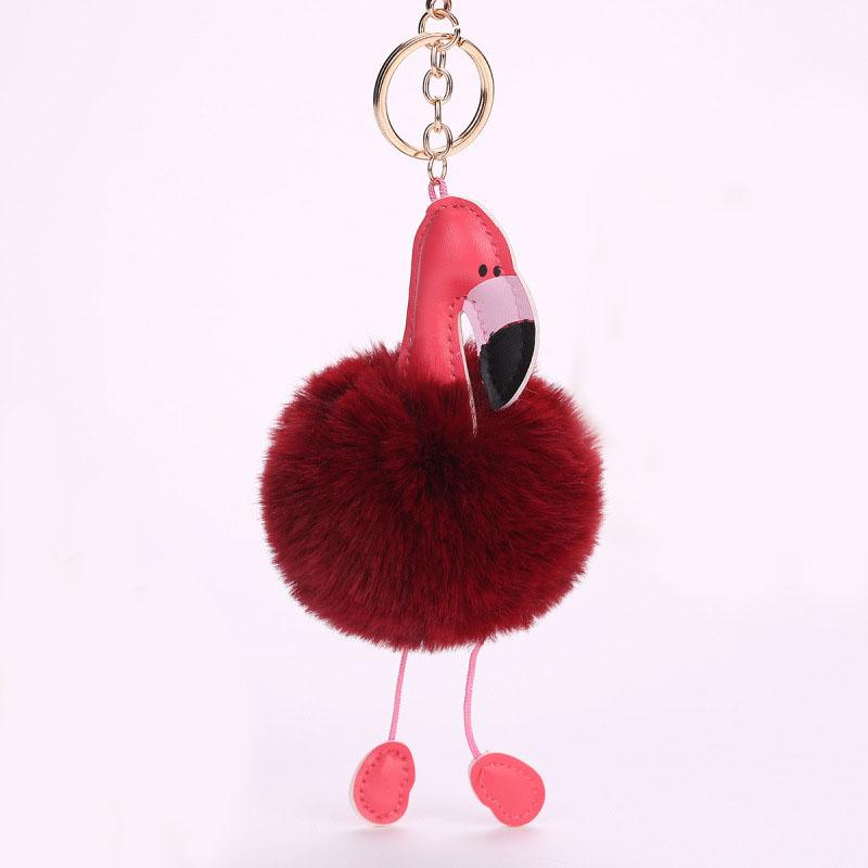 Cute Fluffy Pompom Flamingo Plush Toy Fur Fake Rabbit String Pendant Rope Plush Doll Toys Decor Gift Toy Bag Pendant Toy