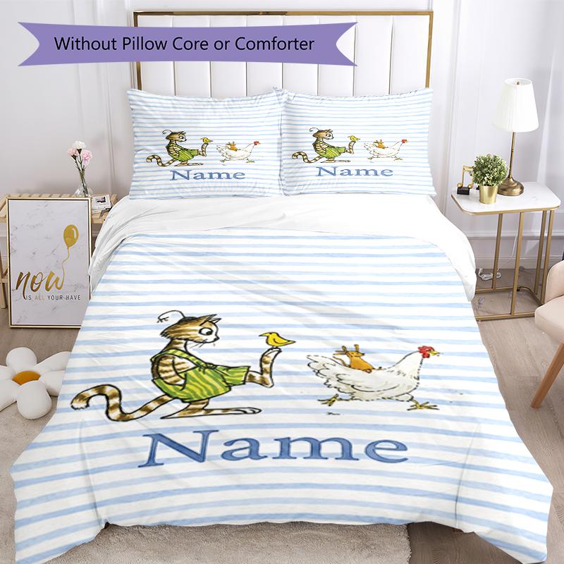 3Pcs Custom Name Pettson Findus Bedding Set Duvet Cover Closure Includes 1Duvet Cover 2Pillowcases Soft And Comfortable For All Seasons