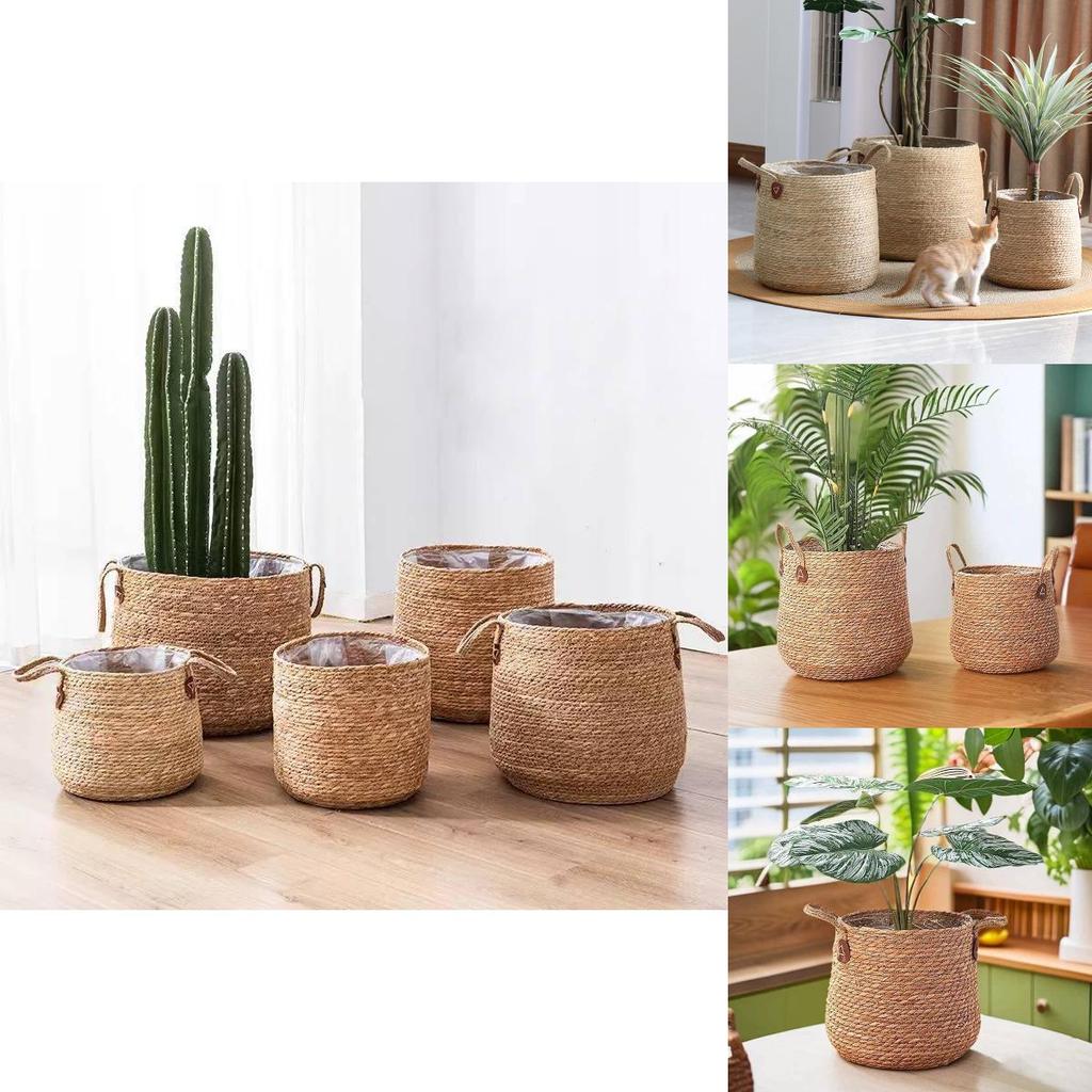 Woven Grass Planter Pot With Breathable Design For Living Room Decor Large Size