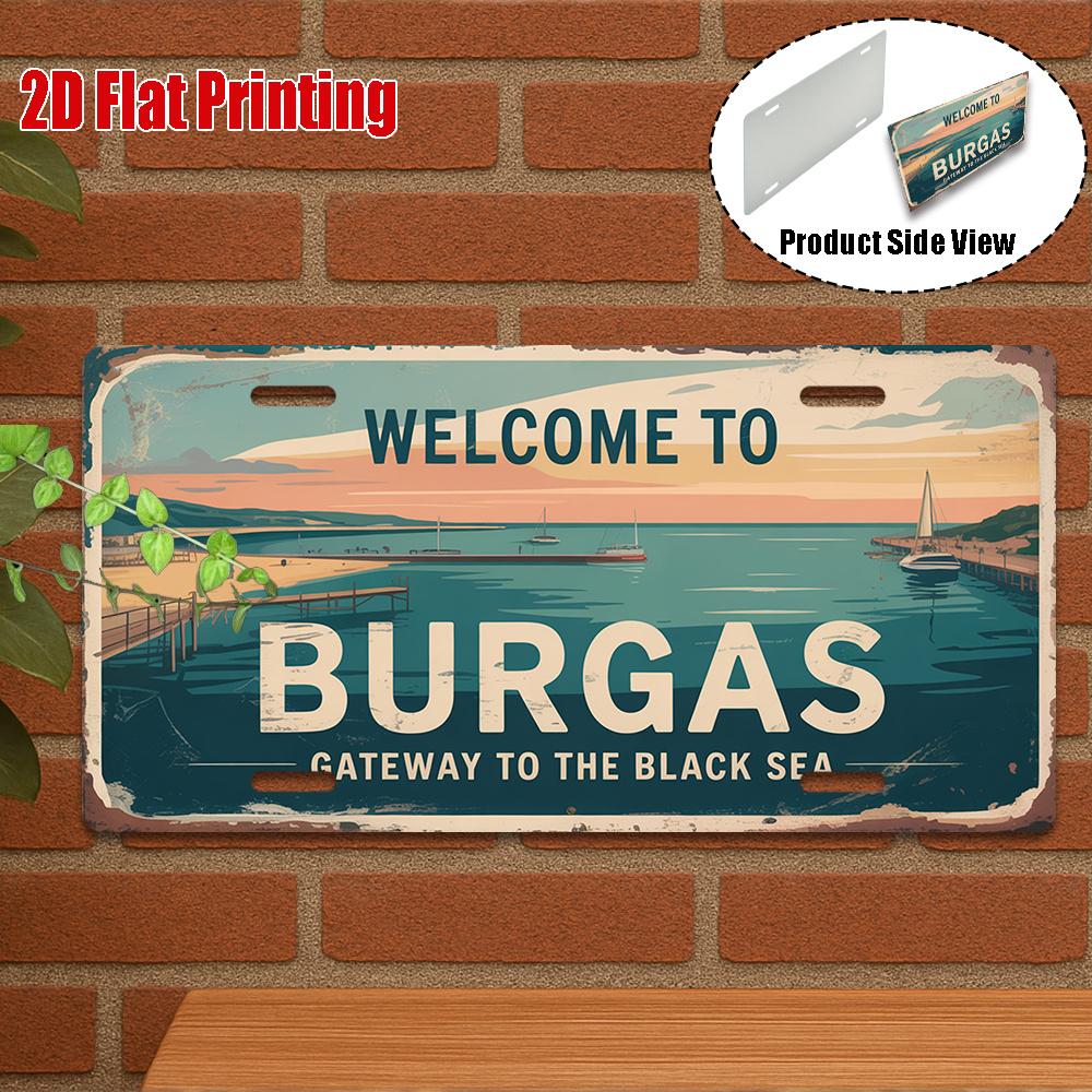 D Flatpc Vintage Aluminum SignOnly for Decoration Outdoor Wall Art Welcome to Burgas Sign Gateway to the Black Sea Decor