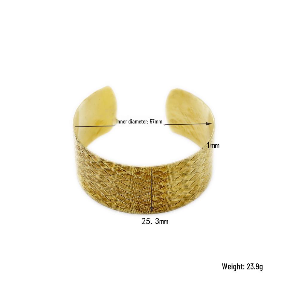 European & American Trend Wide Rhombus Embossed Adjustable Brass Bracelet