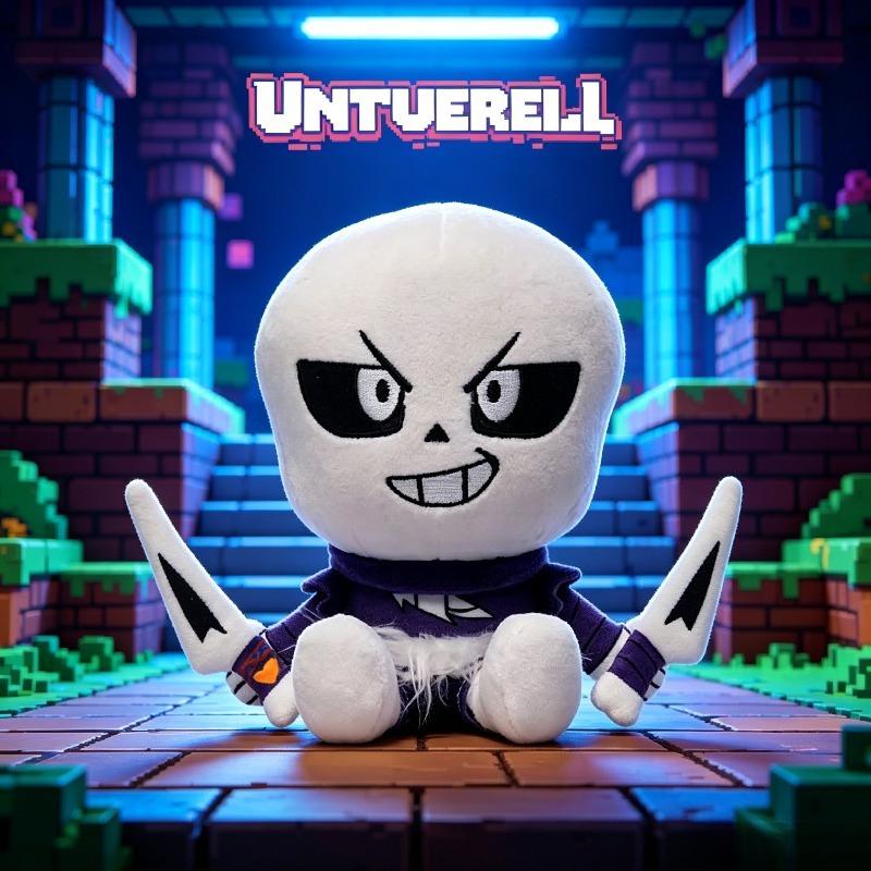 Undertale Cross Sans Plush Toy Skeleton Sans Soft Stuffed with Purple Outfit and Blades Undertale Game Character Plushie for Fans Kids Birthday Gift