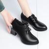 Autumn New Deep Mouth Single Shoes Women's Mother Shoes Soft Sole Thick Heel Women's Shoes Bow Women's Middle Heel Leather Shoes