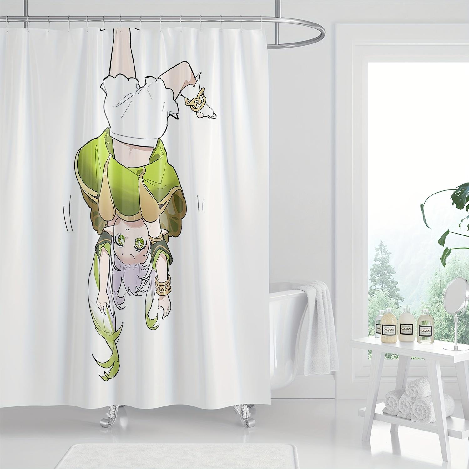 

Genshin Impact Ningguang Cartoon Shower Curtain - Anime-Style Character Print, Green & Purple Theme,Game Fan Bath Decor W60H190(CM)-1 Pcs