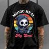 Funny Music Heals My Soul Grim Reaper Guitar T-shirt Retro Sunset Rock Print Casual T-shirt Men's Music Lovers Graphic Top