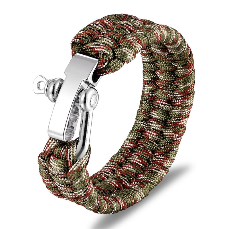 Bracelet de survie en acier inoxydable pour homme, accessoire de camping, en paracorde, corde de parachute, bijou tressé fait main