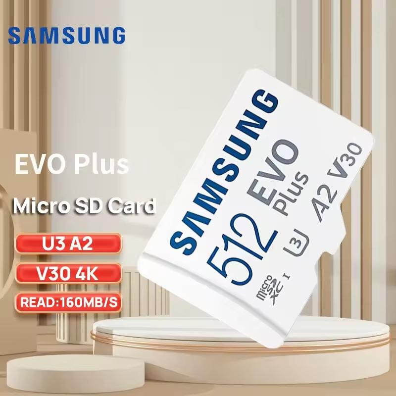 Samsung EVO Plus microSD 128GB Memory Card+Adapter 64G 256G microSDXC,Speeds Up To 160 MB/s,UHS-I,C10,U3,V10,A3,Upgrade Storage for Phones,DJI,Cameras