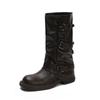 ~ Trendy Belt Buckle Stack Boots Round Head Pleated Medium Tube Knight Boots Women's Autumn Knight Boots