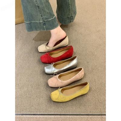 Kleine silberne Pumps Damenschuhe Frühling und Herbst Plateau Nische Schleife Ballett Abend Damenschuhe
