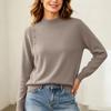 Women's Long Sleeve Turtleneck Sweater with Decorative Buttons, Casual Knit Pullover Layering Top
