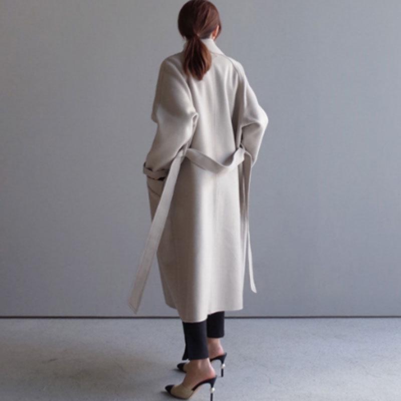 Wool Blend Coat Women Autumn Winter Vintage Long Jacket Female Korean Fashion Elegant Overcoat Ladies Oversized Loose Lapel Coat