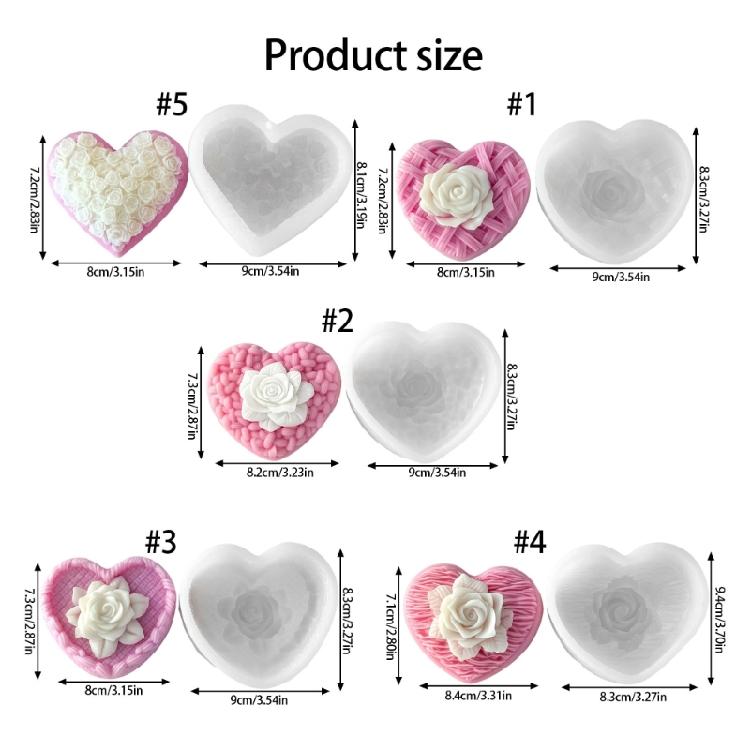 Heart Rose Scented Candle Silicone Mould Reusable Craft Tool With Detailed Rose Texture