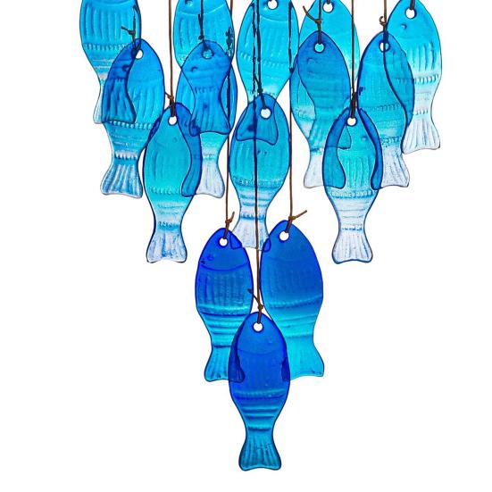 Blauer Glasfisch Windspiel Handgefertigt Nautisches Fisch-Thema Sonnensammler Innen Außen Garten Hof Terrasse Hängende Windglocke Dekoration
