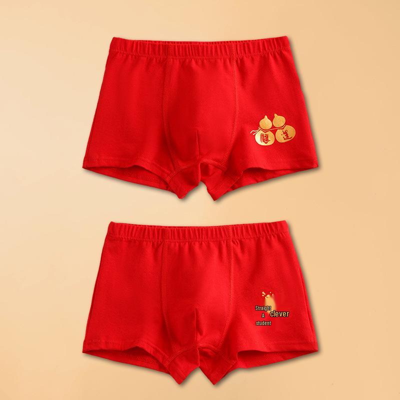 Year of the Horse Boys' Red Zodiac Cotton Boxer Briefs for New Year