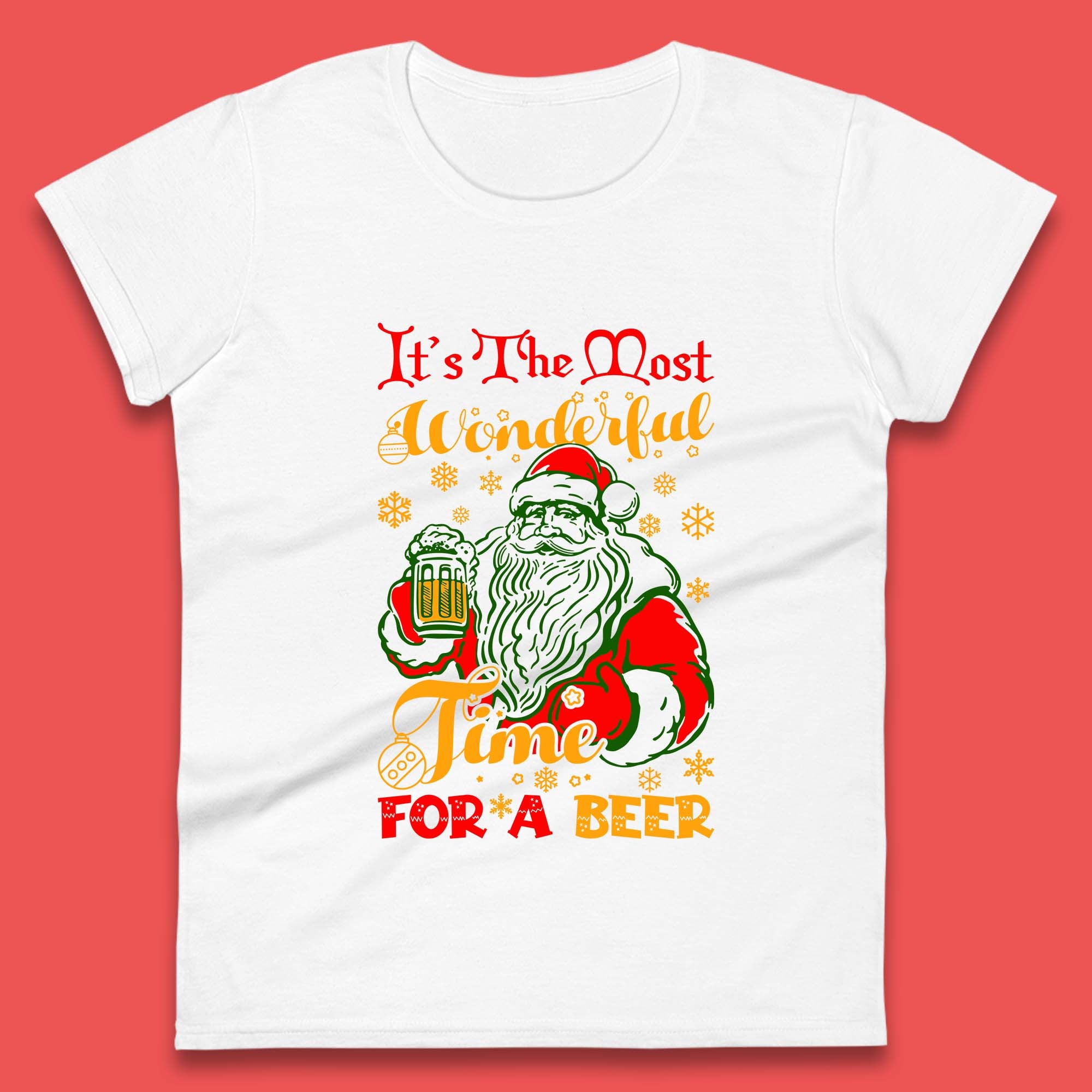 Christmas Santa Claus Drinking Beer Funny Womens T Shirt Mens Tops Tees Unisex S