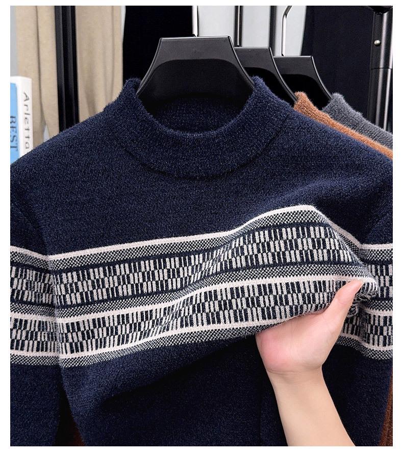 Men's Thickened Mink Wool Knit Sweater - Autumn/Winter Warm Base Layer, Round Neck.