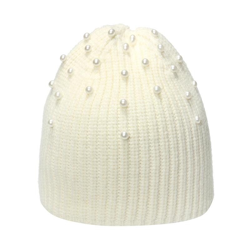 Japanese Solid Color Wool Hat Women's Autumn and Winter Warm Cold Hat Korean Version Casual Versatile Pearl Knitted Hat Ins Tide
