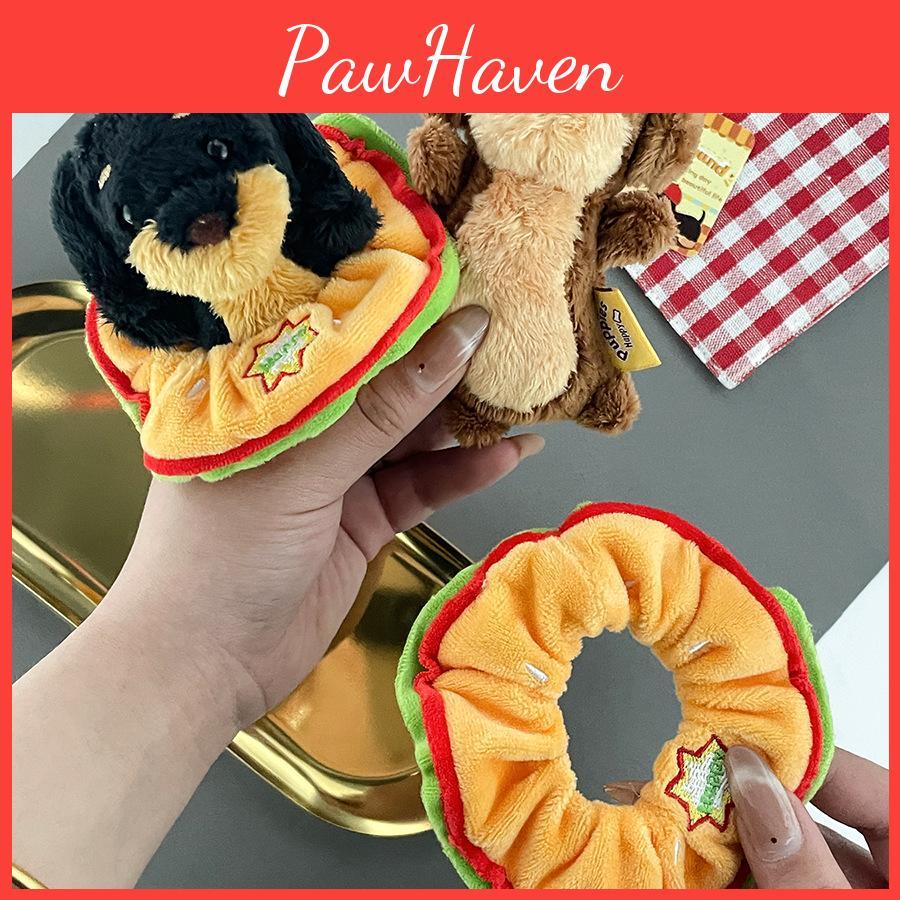 Dachshund Toy Plush Keychain With Hamburger Accessory Filling Children For