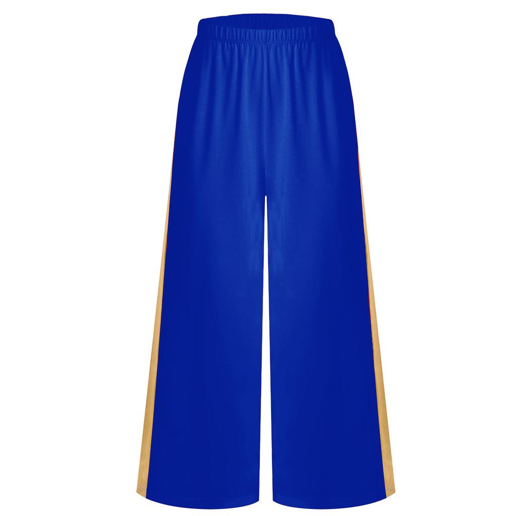 Girls Liturgical Dance Pants Metallic Patchwork Wide Leg High Waist Elastic Waistband Performance Trousers