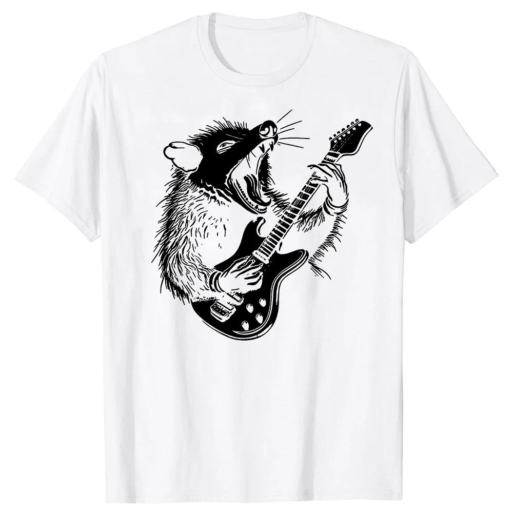 Possum Playing Electric Guitar Animal Music T Shirts Summer Raccoon Rat Cotton Streetwear Birthday Gifts T-shirt Men