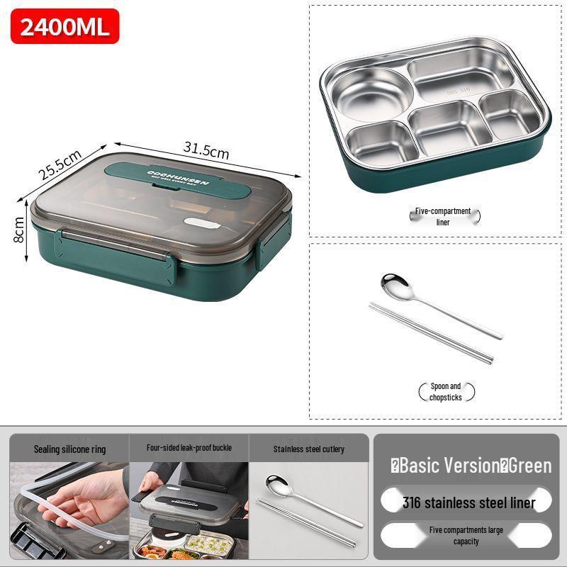 Insulated Lunch Bag with Compartmented Stainless Steel Bento Box for Office or School Meals