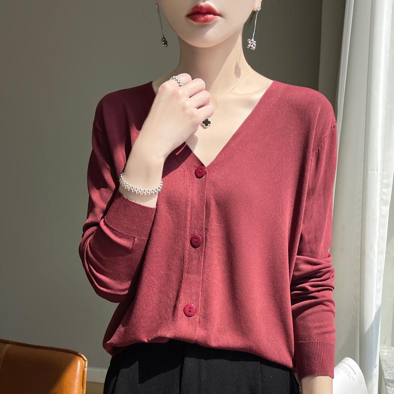 Women's Ice Silk Knitted Cardigan - Pink, Lightweight, Sun-Protective Summer Jacket